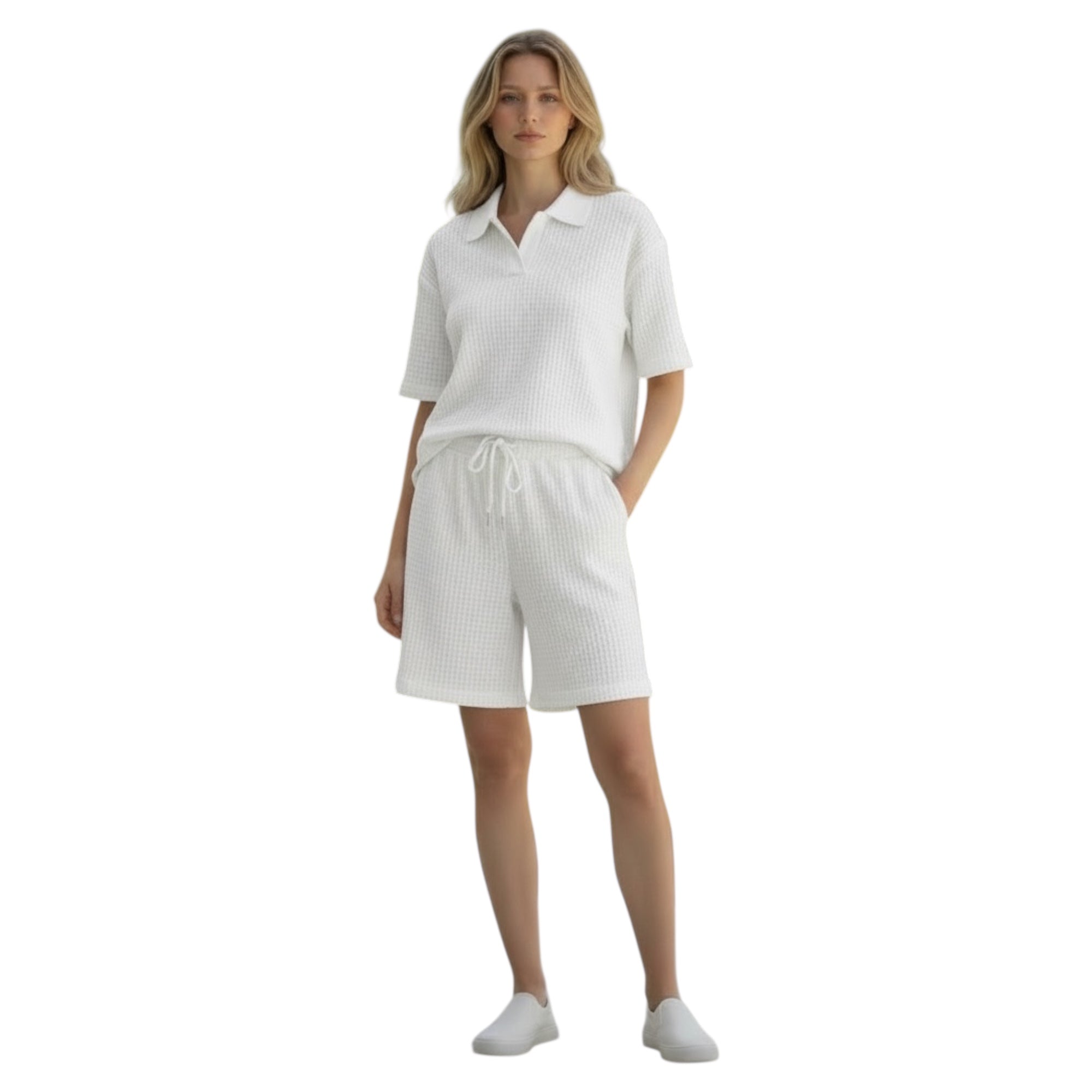 Jupiter Bmy Ltd Unisex V-Neck Polo T-Shirt & Shorts Set – Waffle Cloth – Regular Fit – Fresh Style