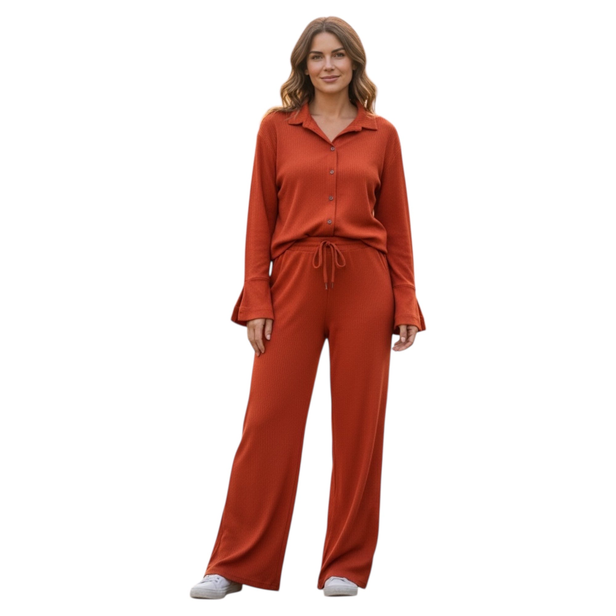 Jupiter Bmy Ltd Unisex Button-Down Top and Pants Set – Soft and lightweight textured, flexible for home and outdoor wear.