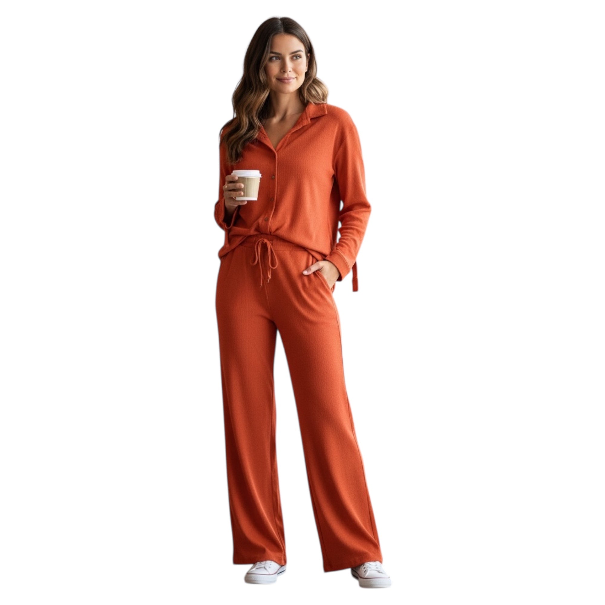 Jupiter Bmy Ltd Unisex Button-Down Top and Pants Set – Soft and lightweight textured, flexible for home and outdoor wear.