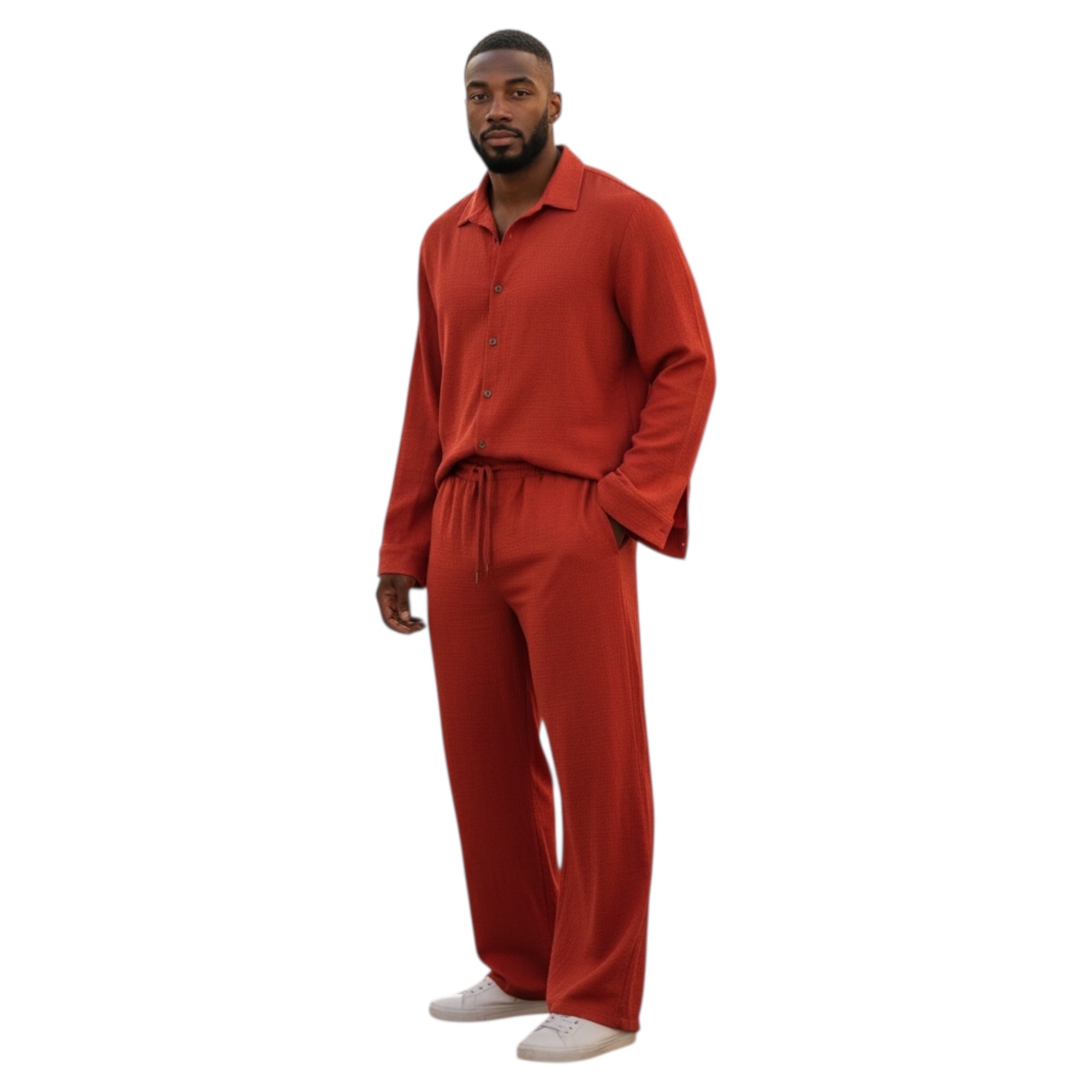 Jupiter Bmy Ltd Unisex Button-Down Top and Pants Set – Soft and lightweight textured, flexible for home and outdoor wear.