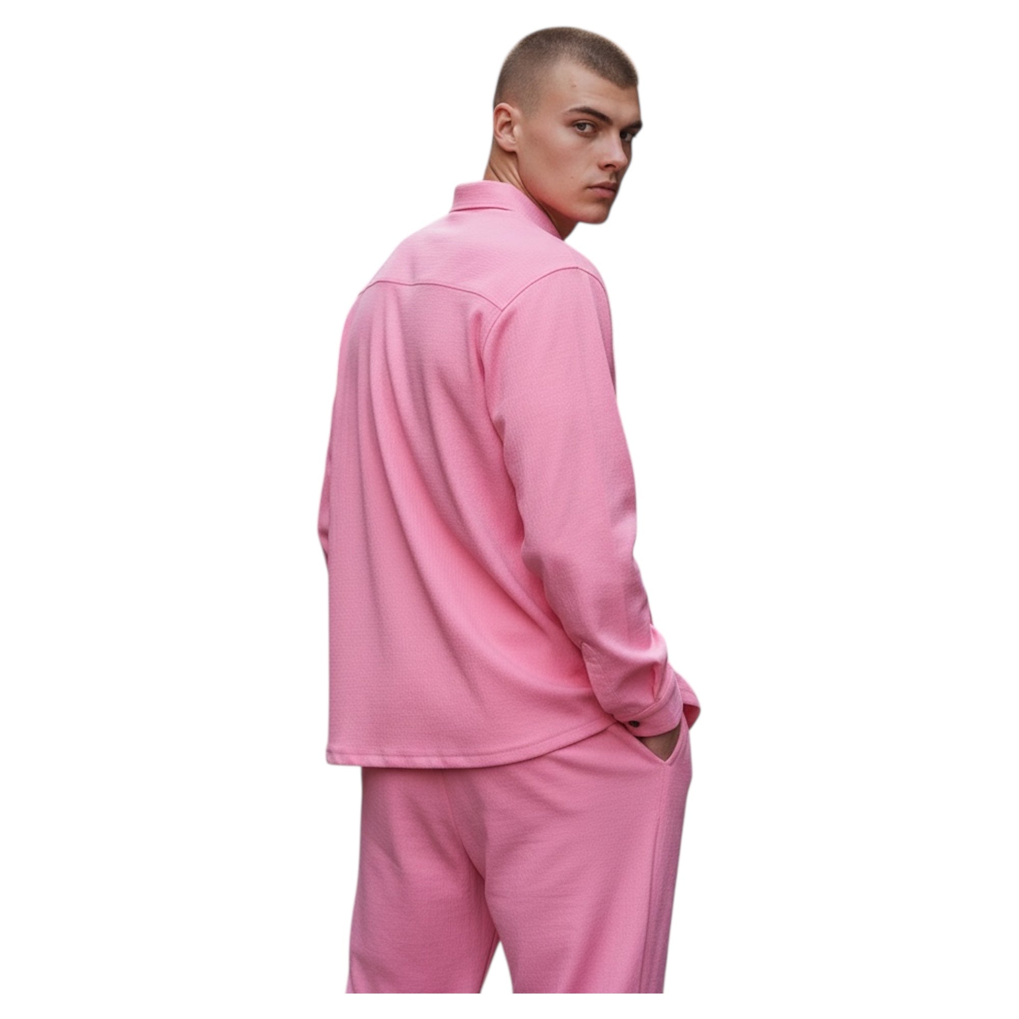 Jupiter Bmy Ltd Unisex Button-Down Top and Pants Set – Soft and lightweight textured, flexible for home and outdoor wear.
