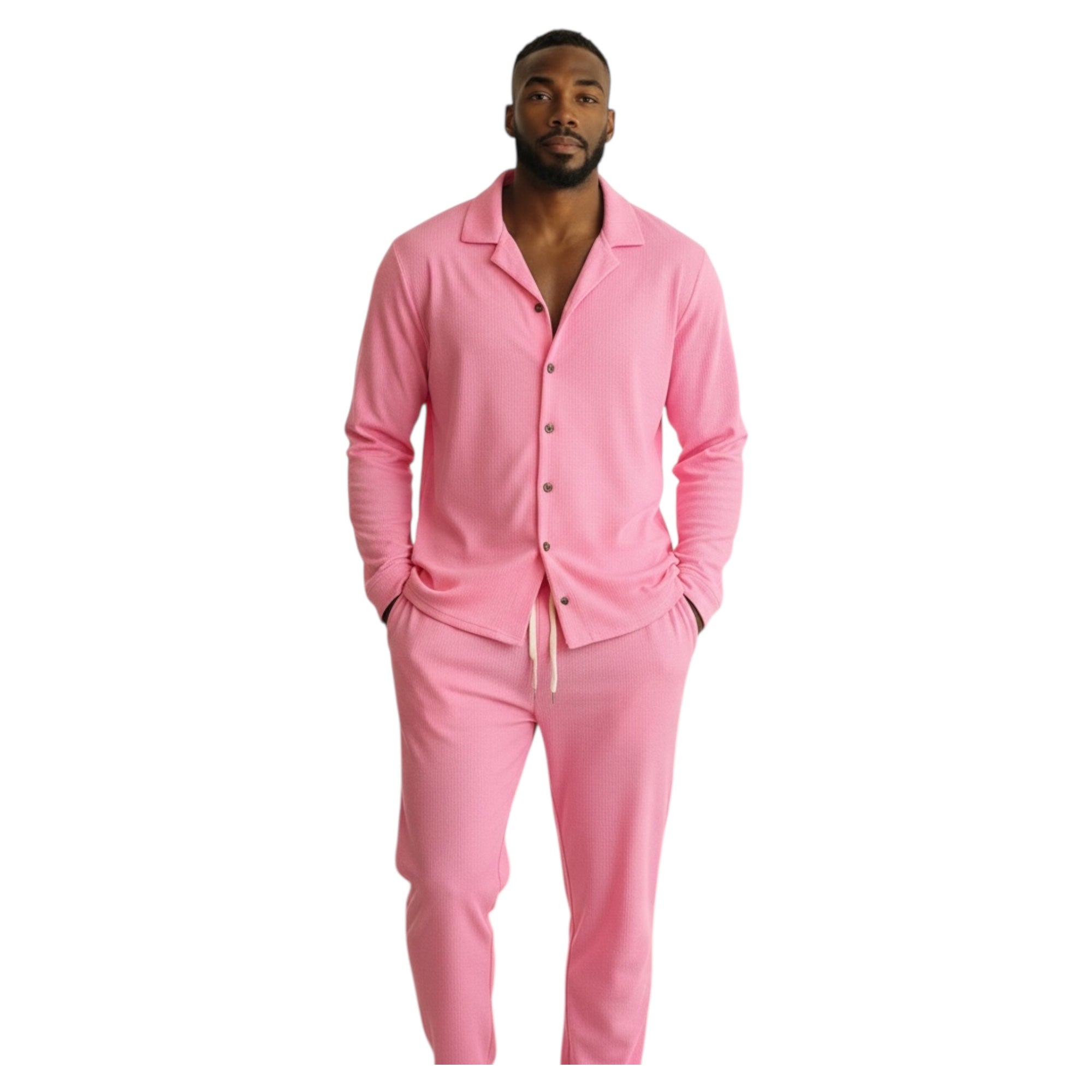 Jupiter Bmy Ltd Unisex Button-Down Top and Pants Set – Soft and lightweight textured, flexible for home and outdoor wear.