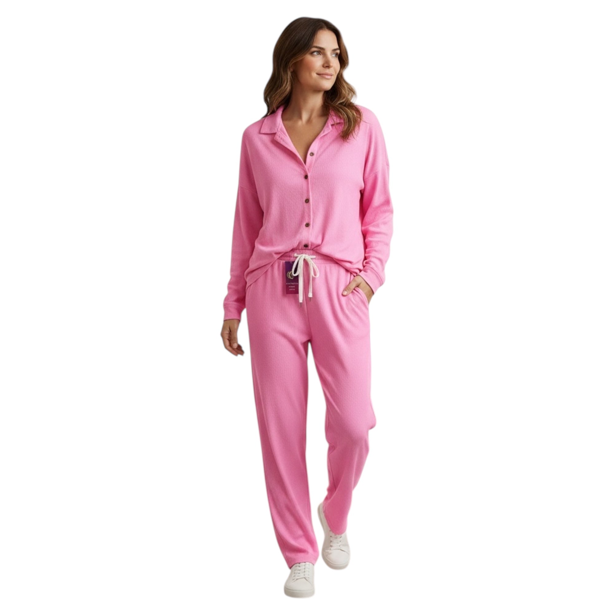 Jupiter Bmy Ltd Unisex Button-Down Top and Pants Set – Soft and lightweight textured, flexible for home and outdoor wear.