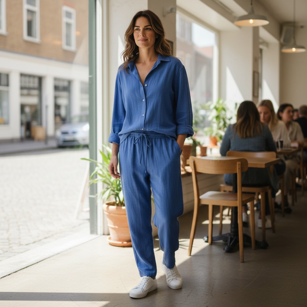 Jupiter Bmy Ltd Unisex Button-Down Top and Pants Set – Soft and lightweight textured, flexible for home and outdoor wear.
