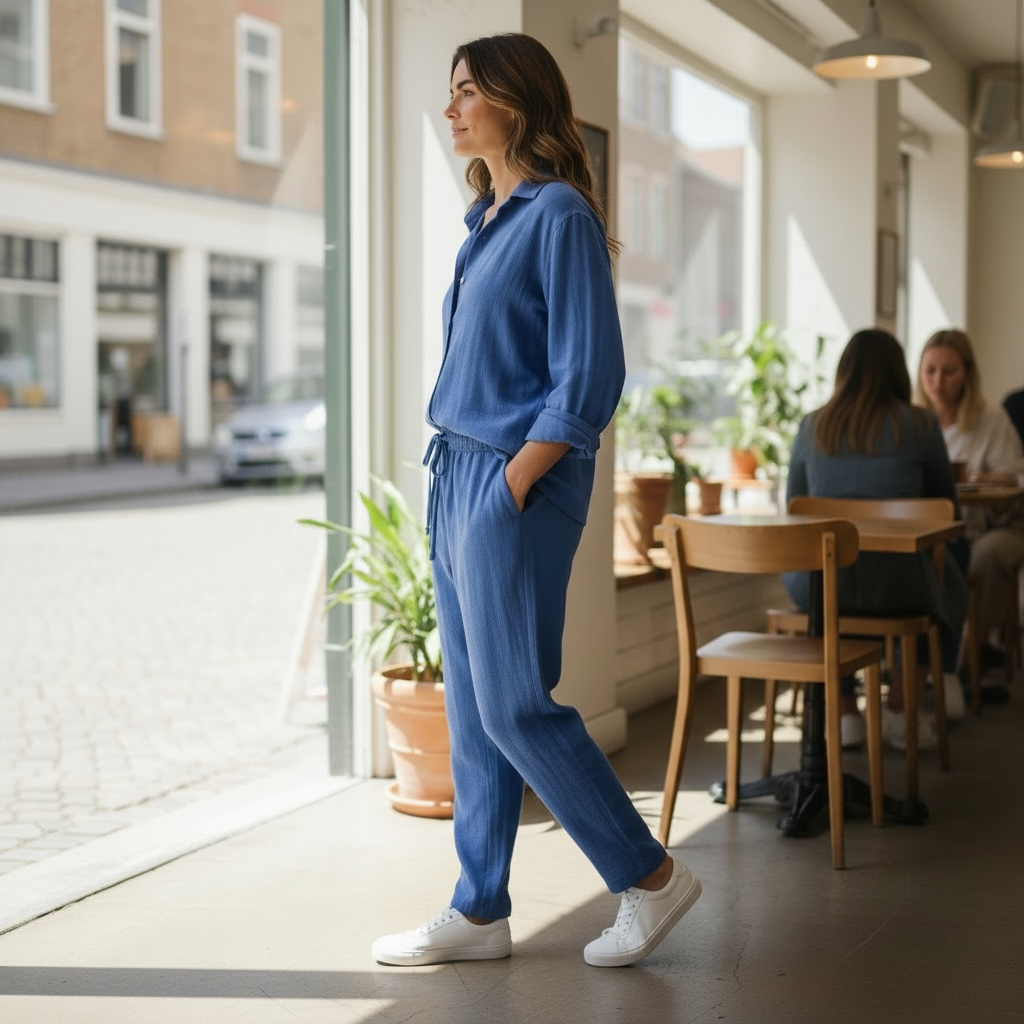 Jupiter Bmy Ltd Unisex Button-Down Top and Pants Set – Soft and lightweight textured, flexible for home and outdoor wear.