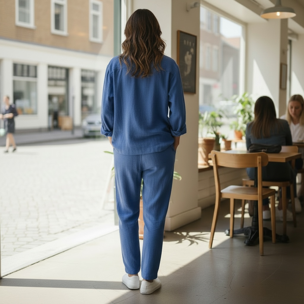 Jupiter Bmy Ltd Unisex Button-Down Top and Pants Set – Soft and lightweight textured, flexible for home and outdoor wear.