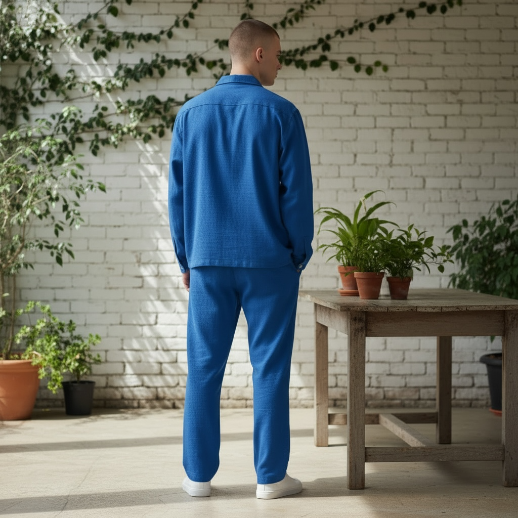 Jupiter Bmy Ltd Unisex Button-Down Top and Pants Set – Soft and lightweight textured, flexible for home and outdoor wear.
