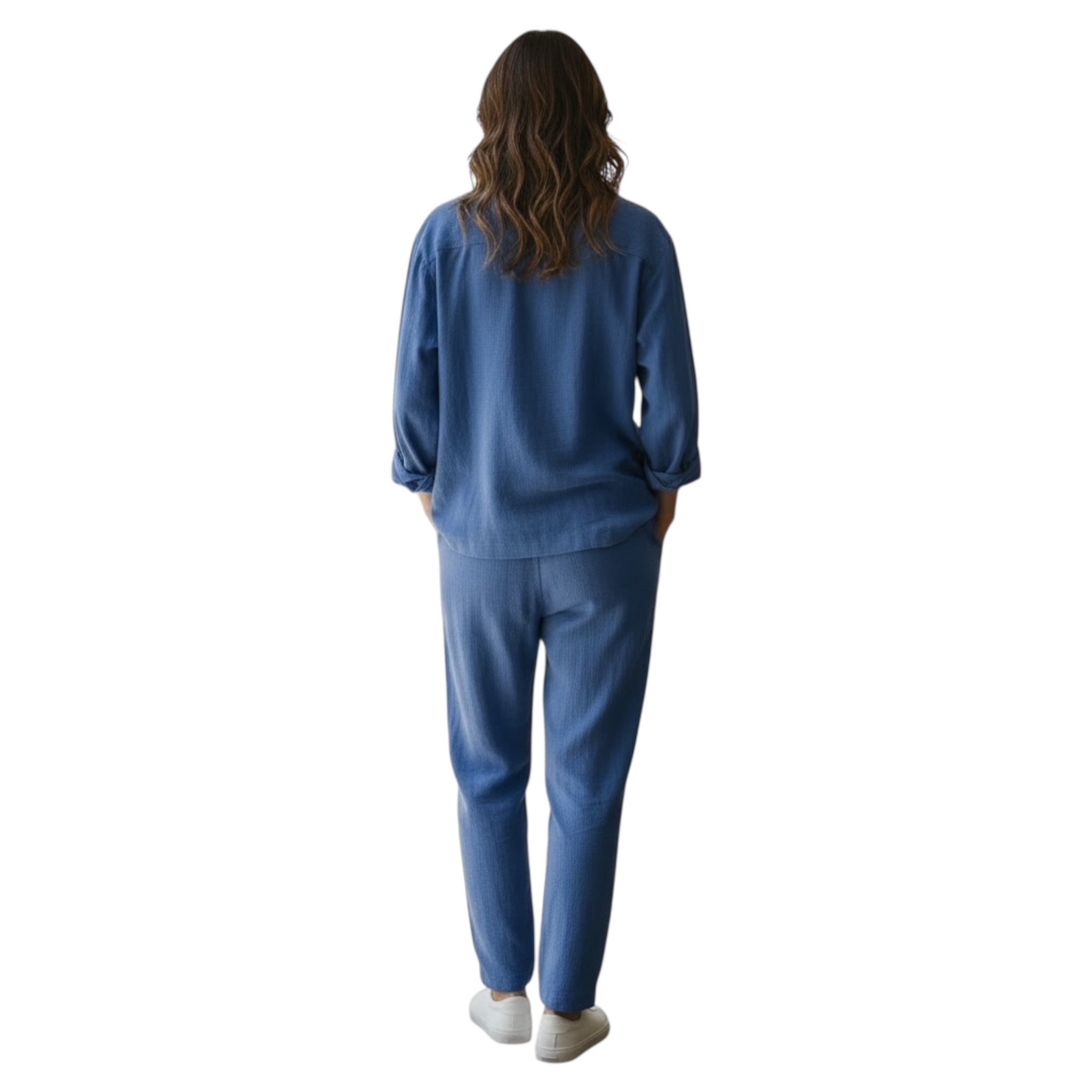 Jupiter Bmy Ltd Unisex Button-Down Top and Pants Set – Soft and lightweight textured, flexible for home and outdoor wear.