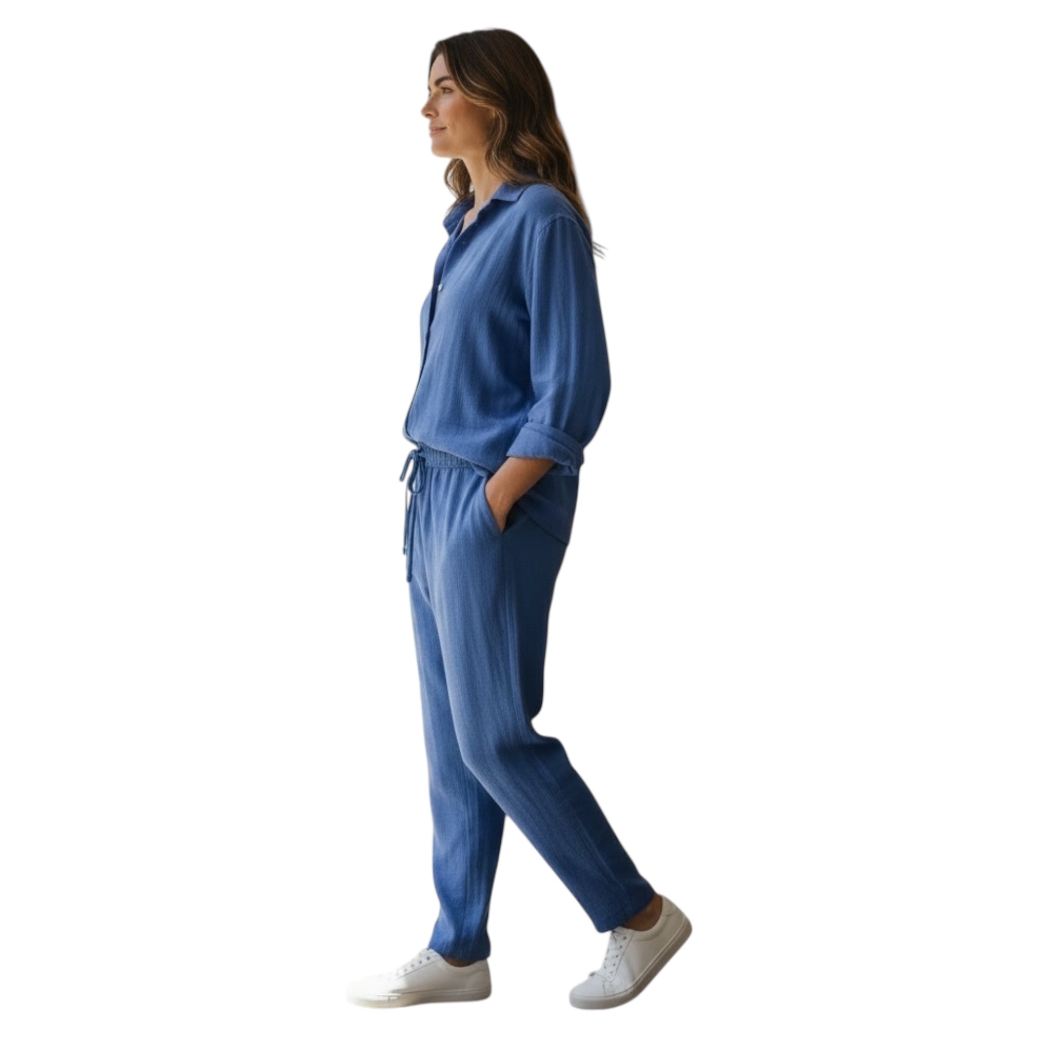 Jupiter Bmy Ltd Unisex Button-Down Top and Pants Set – Soft and lightweight textured, flexible for home and outdoor wear.