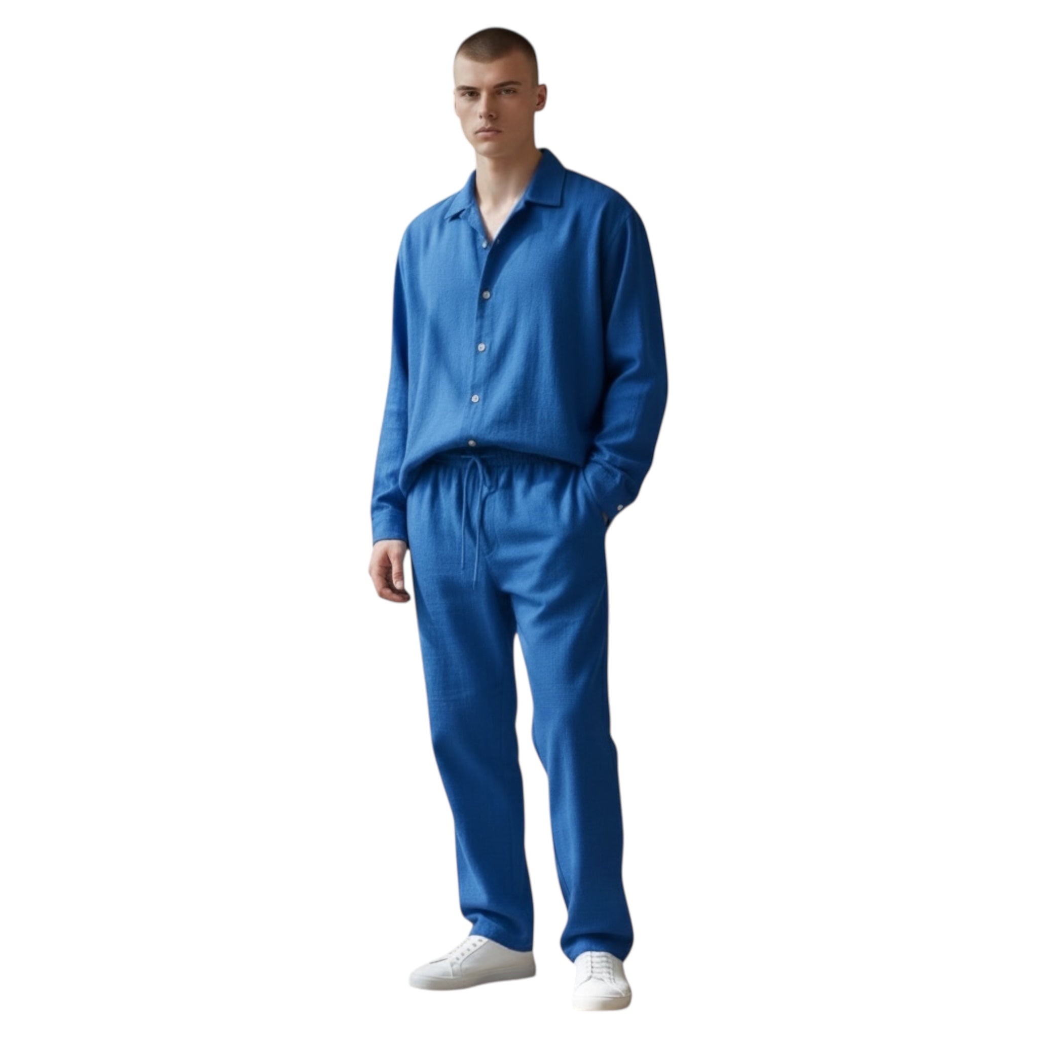 Jupiter Bmy Ltd Unisex Button-Down Top and Pants Set – Soft and lightweight textured, flexible for home and outdoor wear.