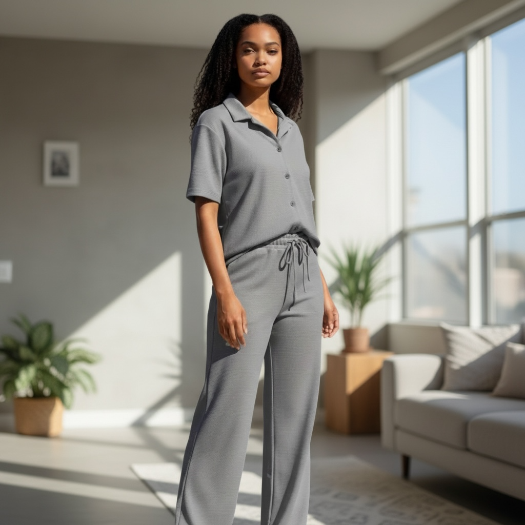 Jupiter Bmy Ltd Unisex Shirt & Jogger Pants Set – Waffle Fabric – Regular Fit – Minimal Style