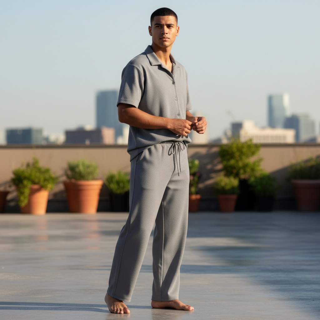 Jupiter Bmy Ltd Unisex Shirt & Jogger Pants Set – Waffle Fabric – Regular Fit – Minimal Style