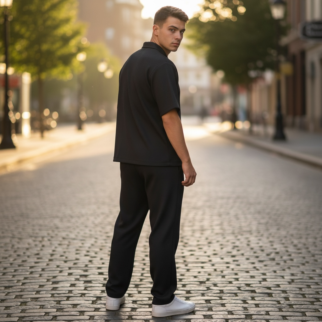 Jupiter Bmy Ltd Unisex Shirt & Jogger Pants Set – Waffle Fabric – Regular Fit – Minimal Style