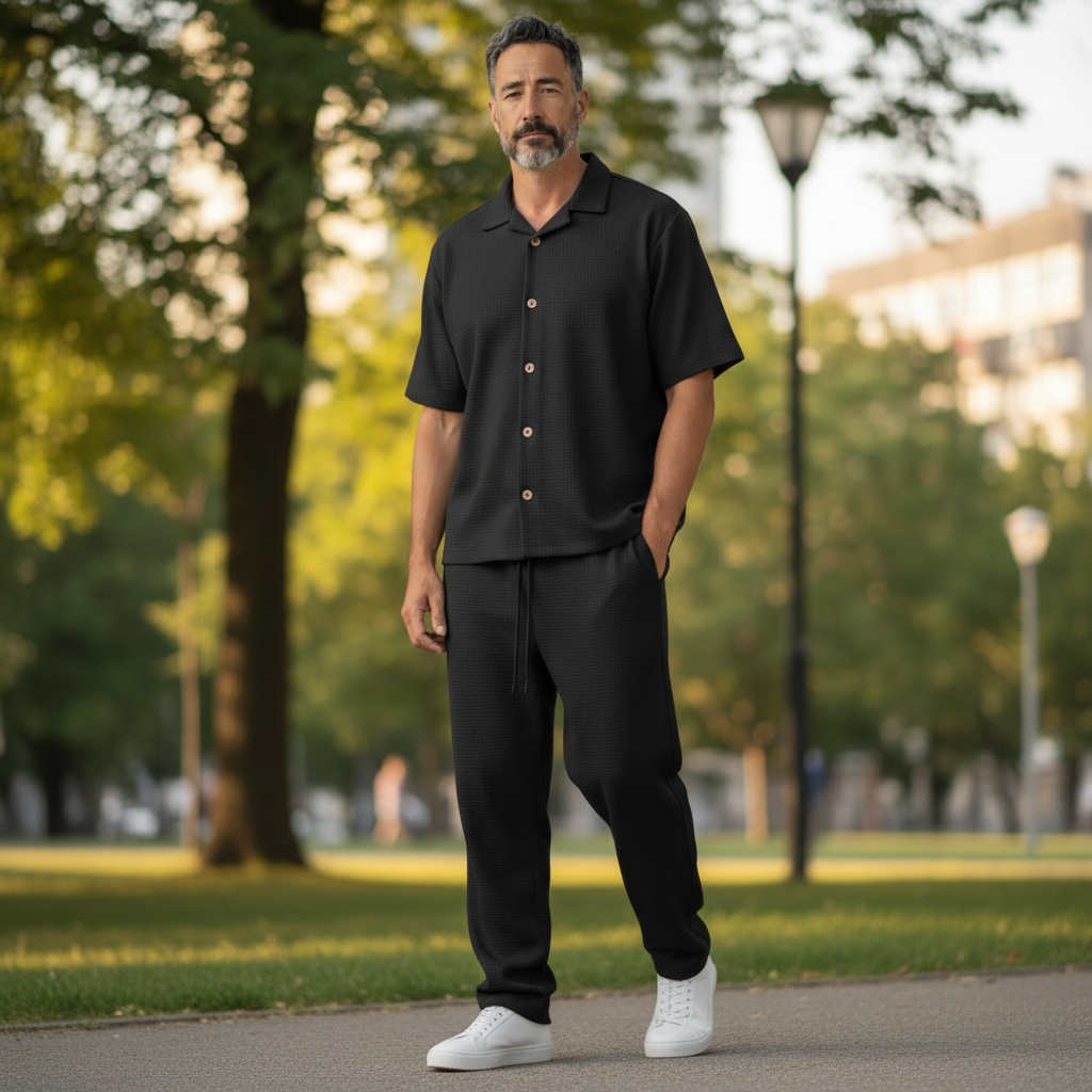 Jupiter Bmy Ltd Unisex Shirt & Jogger Pants Set – Waffle Fabric – Regular Fit – Minimal Style