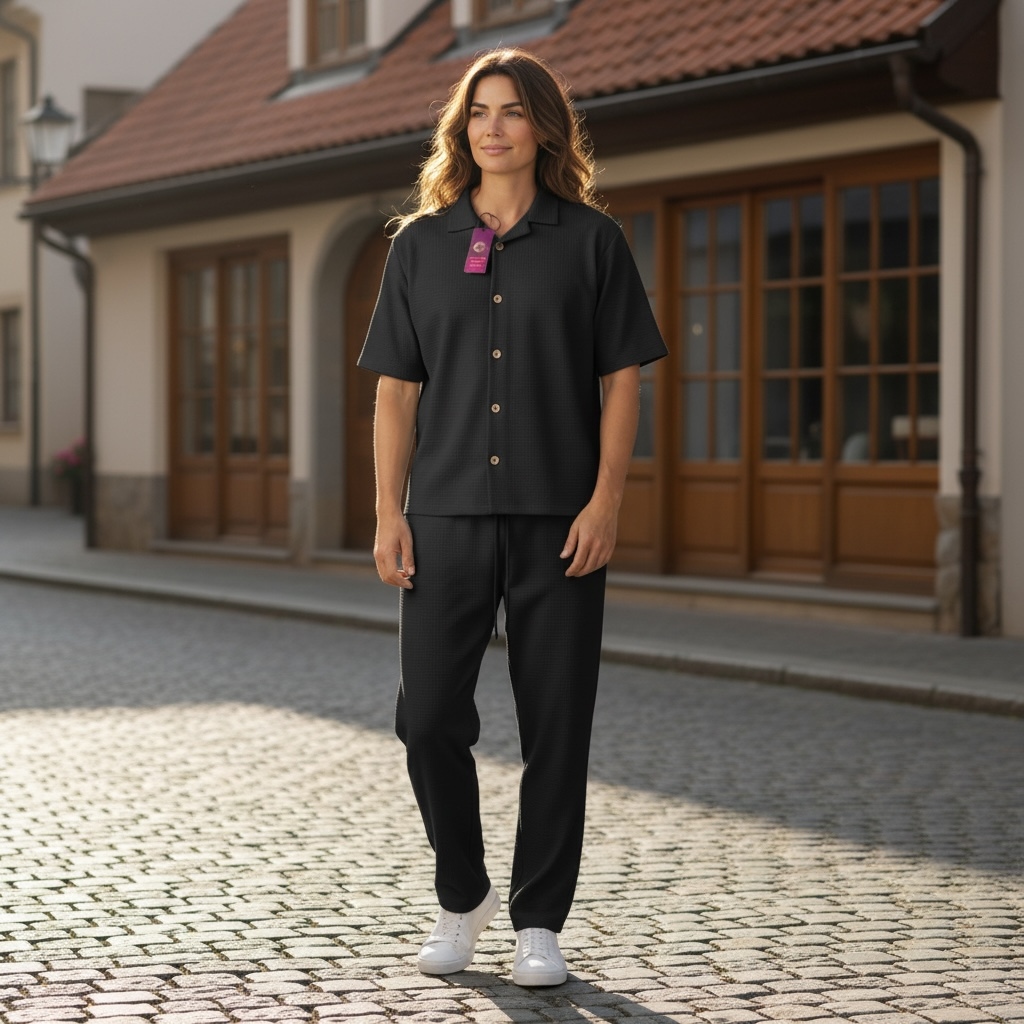 Jupiter Bmy Ltd Unisex Shirt & Jogger Pants Set – Waffle Fabric – Regular Fit – Minimal Style