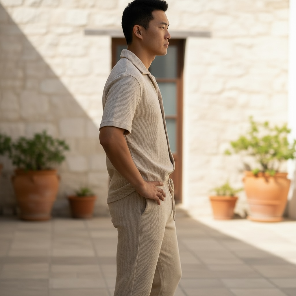 Jupiter Bmy Ltd Unisex Shirt & Jogger Pants Set – Waffle Fabric – Regular Fit – Minimal Style