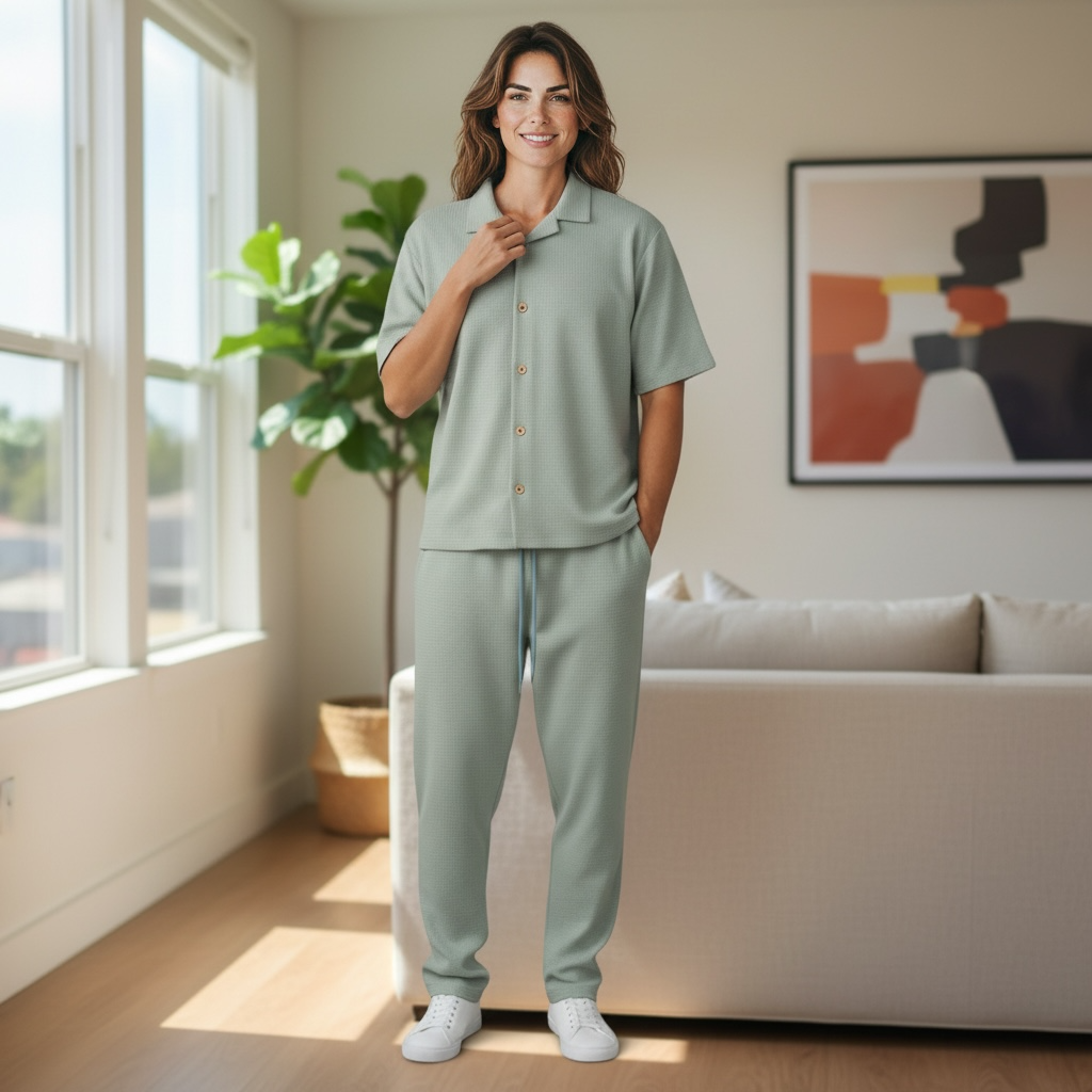 Jupiter Bmy Ltd Unisex Shirt & Jogger Pants Set – Waffle Fabric – Regular Fit – Minimal Style