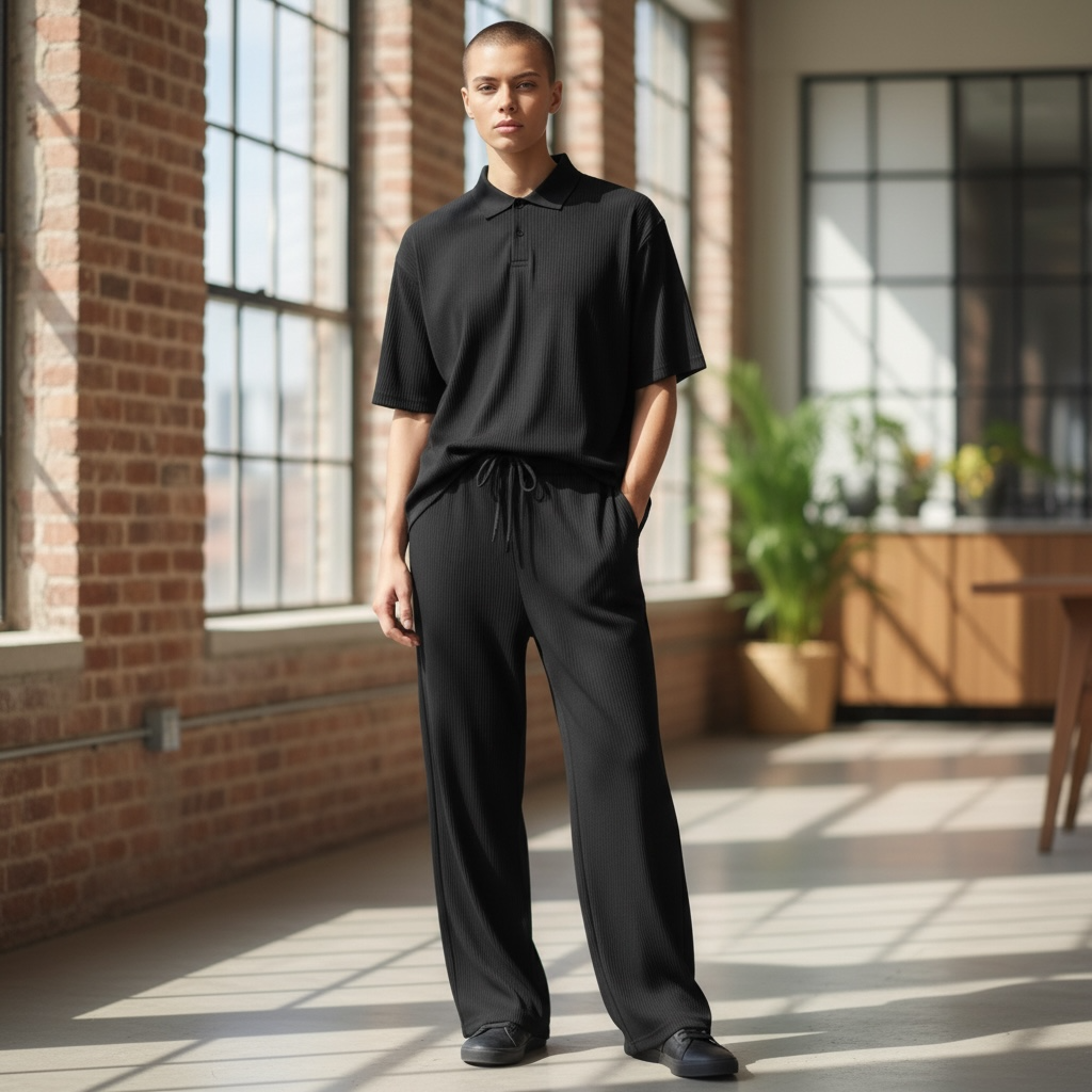 Jupiter Bmy Ltd Unisex V-Neck Polo & Jogger Pants Set – Lined Fabric – Regular Fit – Minimal Style