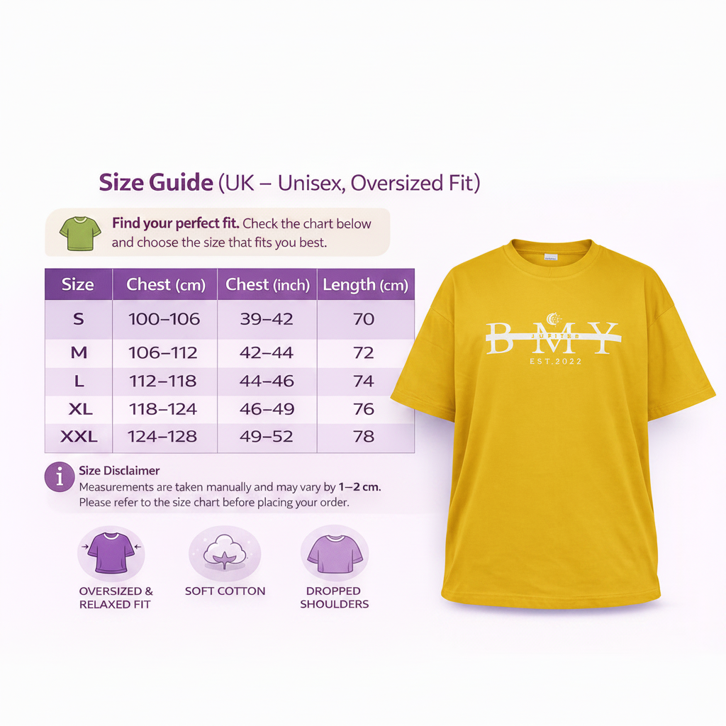 Jupiter Bmy Ltd Unisex Oversized Cotton T-Shirt – Printed Casual Essential