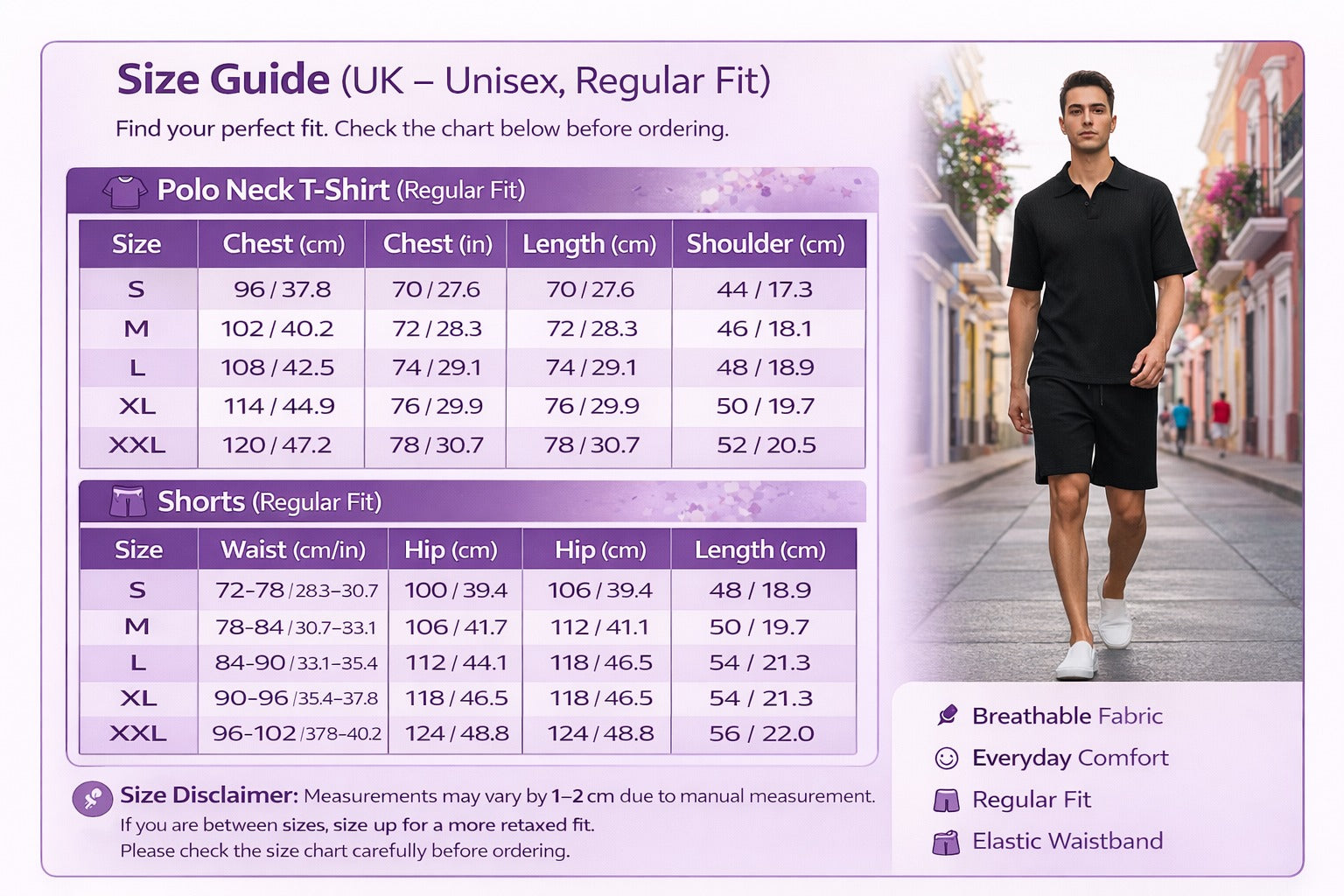 Jupiter Bmy Ltd Unisex V-Neck Polo T-Shirt & Shorts Set – Waffle Cloth – Regular Fit – Fresh Style