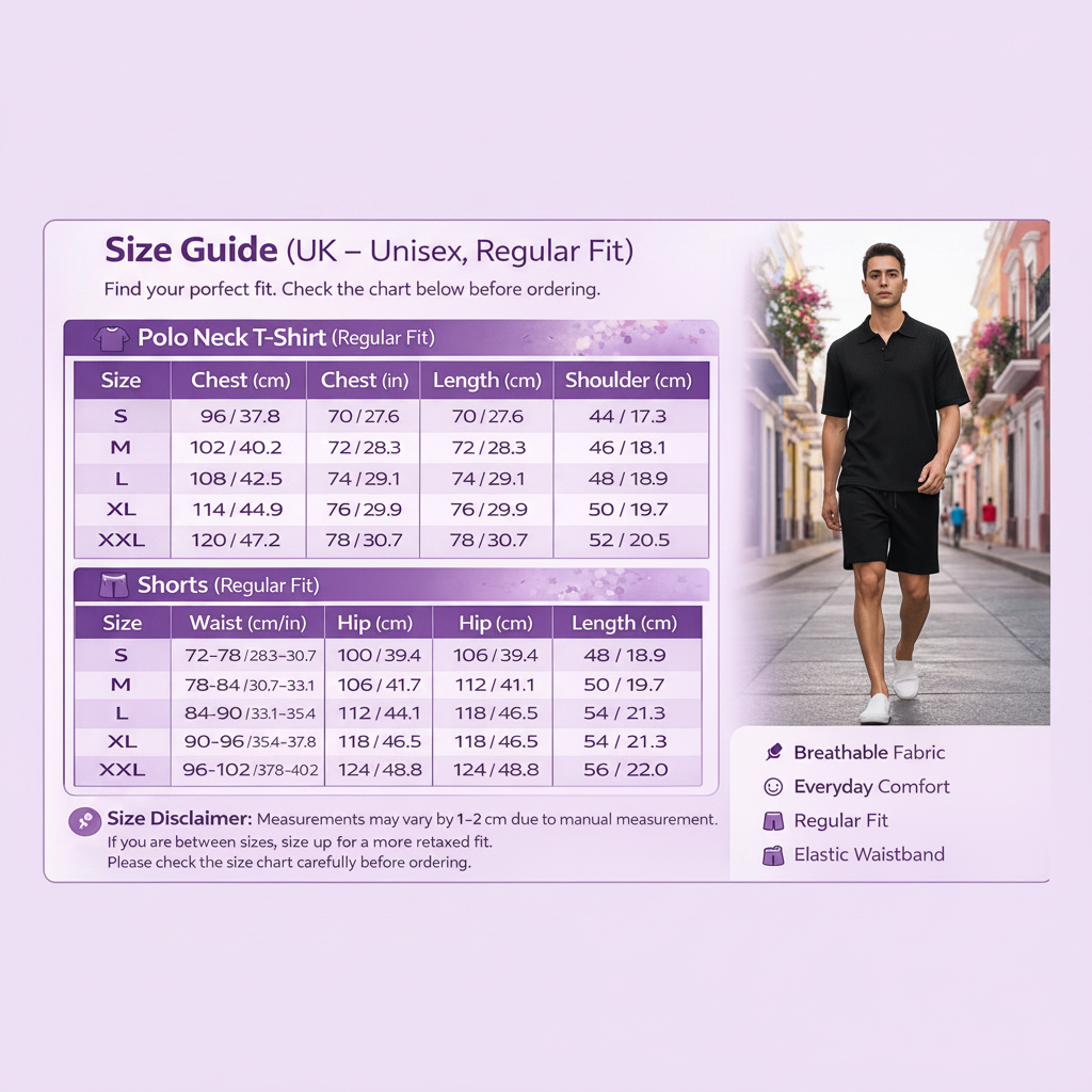 Jupiter Bmy Ltd Unisex V-Neck Polo T-Shirt & Shorts Set – Waffle Cloth – Regular Fit – Fresh Style