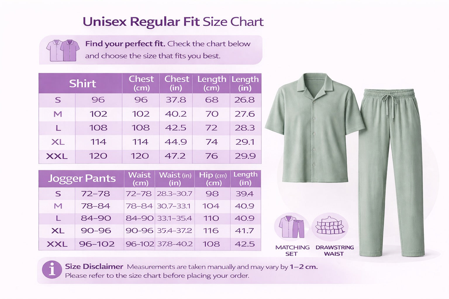 Jupiter Bmy Ltd Unisex Shirt & Jogger Pants Set – Waffle Fabric – Regular Fit – Minimal Style