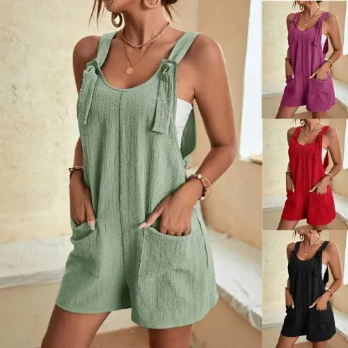 Jumpsuits Rompers For Women Summer Comfortable Casual Suspender Shorts Solid Color Overalls With Pockets Pants - JUPITER BMY LTD