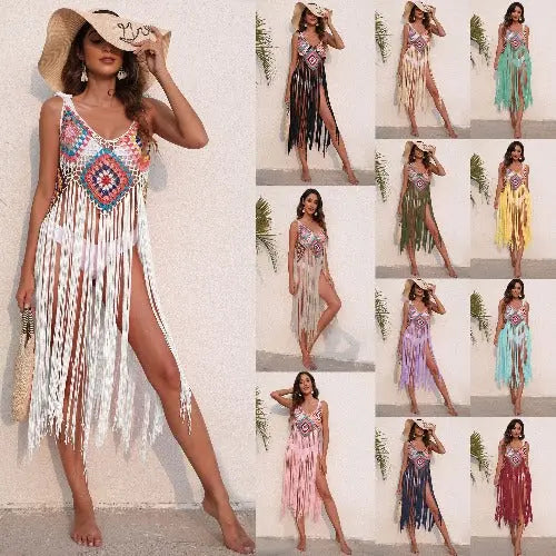 Long Fringed Panel Beach Blouse Slip Dress - JUPITER BMY LTD