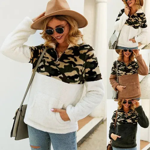 Long Sleeve Sweater Camouflage Stitching Top- JUPITER BMY