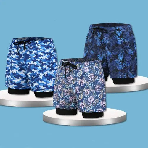 Loose Swimming Trunks Summer Printed Double Layer Beach Shorts - JUPITER BMY LTD