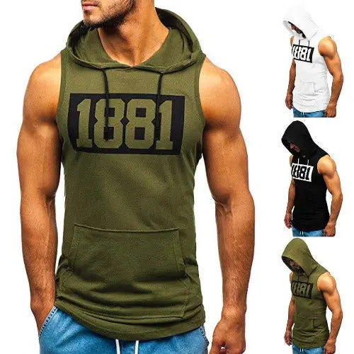 Men's Sleeveless Vest Letter Printed Hoodie Sports Tops - JUPITER BMY LTD