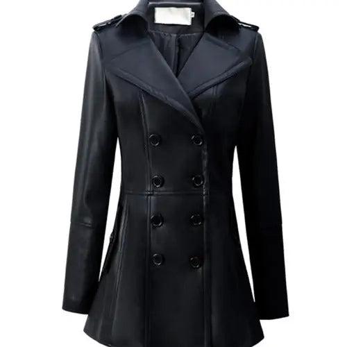 Mid-length Leather Wind Coat Women's Large Swing Coat - JUPITER BMY LTD