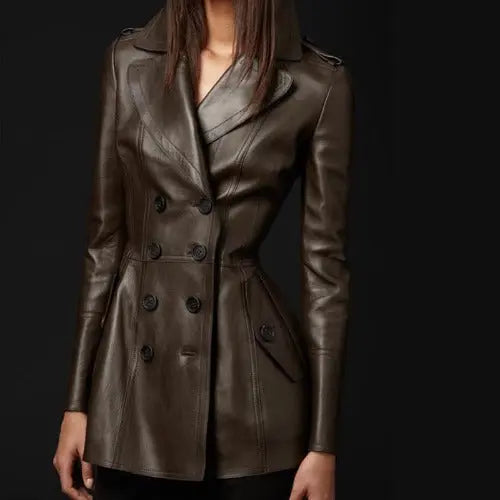 Mid-length Leather Wind Coat Women's Large Swing Coat - JUPITER BMY LTD