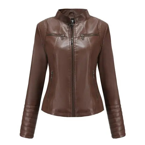 New Women's Thin Motorcycle Suit Leather Jacket Short- JUPITER BMY