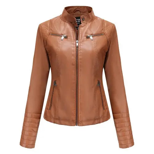 New Women's Thin Motorcycle Suit Leather Jacket Short- JUPITER BMY