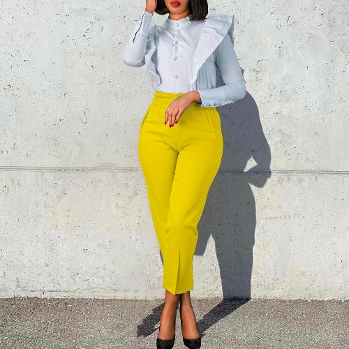 Women's Clothing Plus Size Fashion Temperament Leisure Slimming High Waist Suit Pants Solid Color African- JUPITER BMY