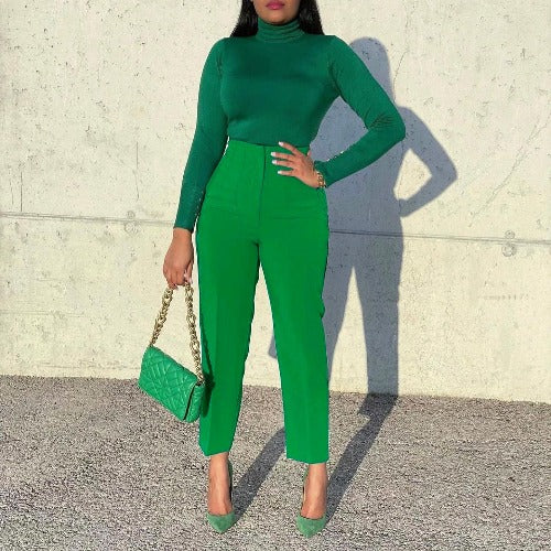 Women's Clothing Plus Size Fashion Temperament Leisure Slimming High Waist Suit Pants Solid Color African- JUPITER BMY