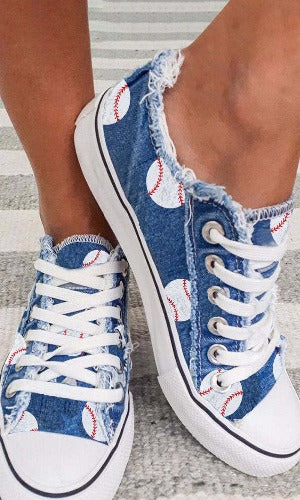 Fashion Wash Denim Lace Up Sneakers- JUPITER BMY