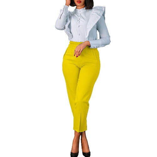 Women's Clothing Plus Size Fashion Temperament Leisure Slimming High Waist Suit Pants Solid Color African- JUPITER BMY