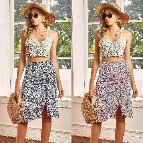 Printed Irregular Skirt High Waist Mid Skirt - JUPITER BMY LTD