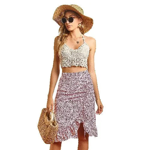 Printed Irregular Skirt High Waist Mid Skirt - JUPITER BMY LTD