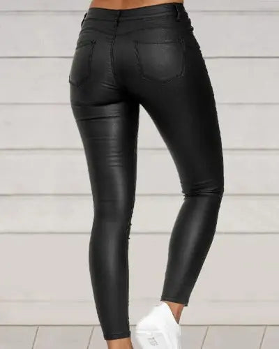 Pure Color PU Sexy Leather Pants Casual Feet Pants Women- JUPITER BMY