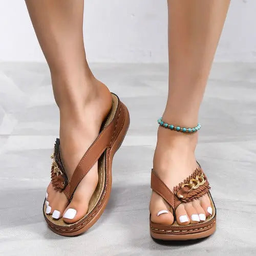 Summer Women Wedge Sandals With Chain Anti-Slip Slippers Retro Slides Flip Flops Shoes- JUPITER BMY