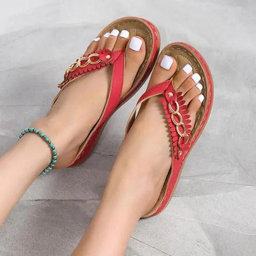 Summer Women Wedge Sandals With Chain Anti-Slip Slippers Retro Slides Flip Flops Shoes- JUPITER BMY