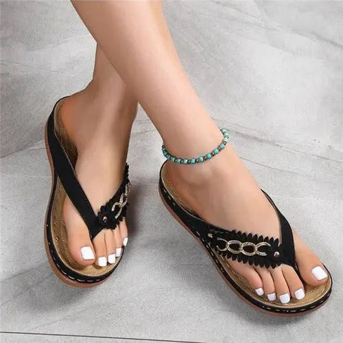 Summer Women Wedge Sandals With Chain Anti-Slip Slippers Retro Slides Flip Flops Shoes- JUPITER BMY