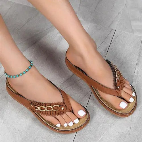 Summer Women Wedge Sandals With Chain Anti-Slip Slippers Retro Slides Flip Flops Shoes- JUPITER BMY