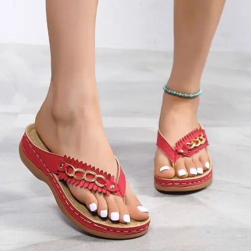 Summer Women Wedge Sandals With Chain Anti-Slip Slippers Retro Slides Flip Flops Shoes- JUPITER BMY