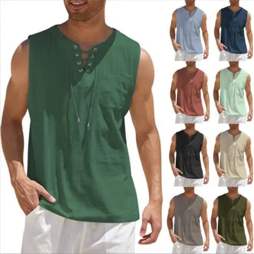 Tank Vest Men Shirt Collar Tie Short Sleeve T-Shirt - JUPITER BMY LTD