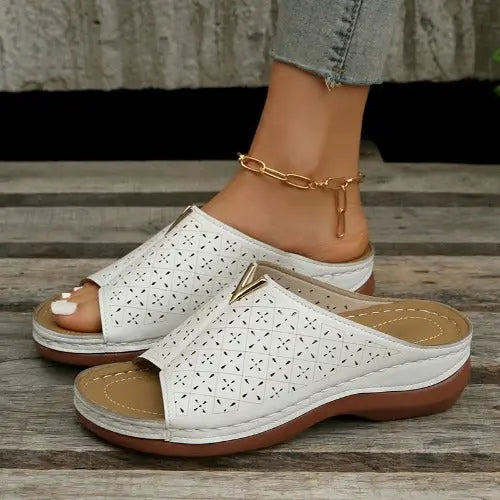 V Letter Slippers Women Wedges Sandals Summer Roman Shoes- JUPITER BMY