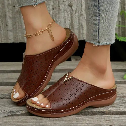 V Letter Slippers Women Wedges Sandals Summer Roman Shoes- JUPITER BMY